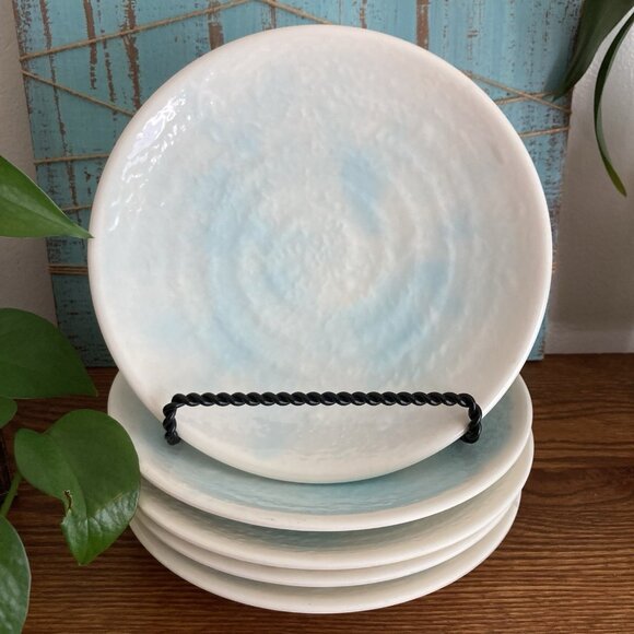Williams Sonoma Aqua Blue Swirl Salad Dessert Plates Melamine 8.5” Set Of 5 - Picture 2 of 6